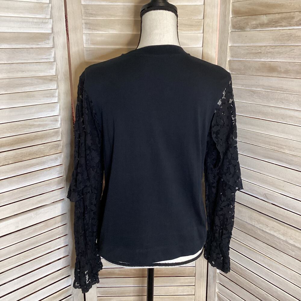 See by Chloe Cropped T Shirt Long Lace Ruffle Sleeve Black Cotton S - Picture 5 of 12
